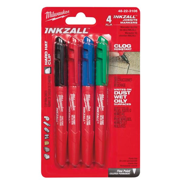 Milwaukee 48223106 4 Piece Fine Point Inkzall Jobsite Marker Set