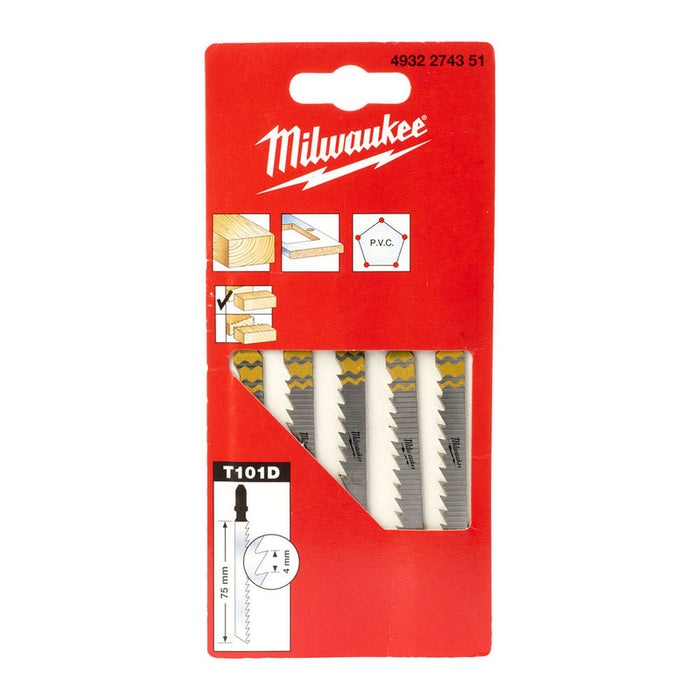 Milwaukee Jigsaw Blades T101D Wood Clean and Splinter Free (5pk)