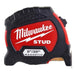 Milwaukee tape measure with red and black design on a white background