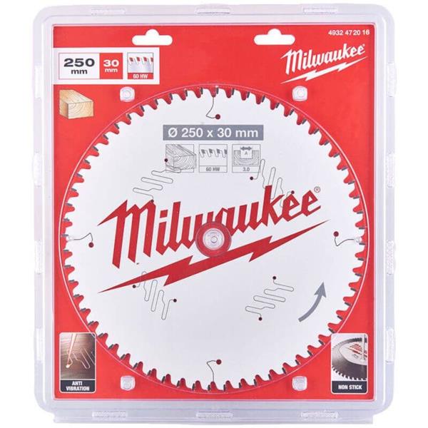 Milwaukee 250mm 60T Wood Cutting Mitre Saw Blade