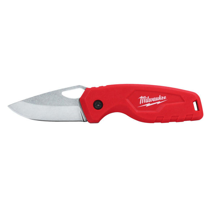 Red Milwaukee pocket knife on a white background