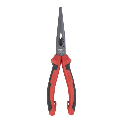 Red and black pliers with Milwaukee logo on a white background