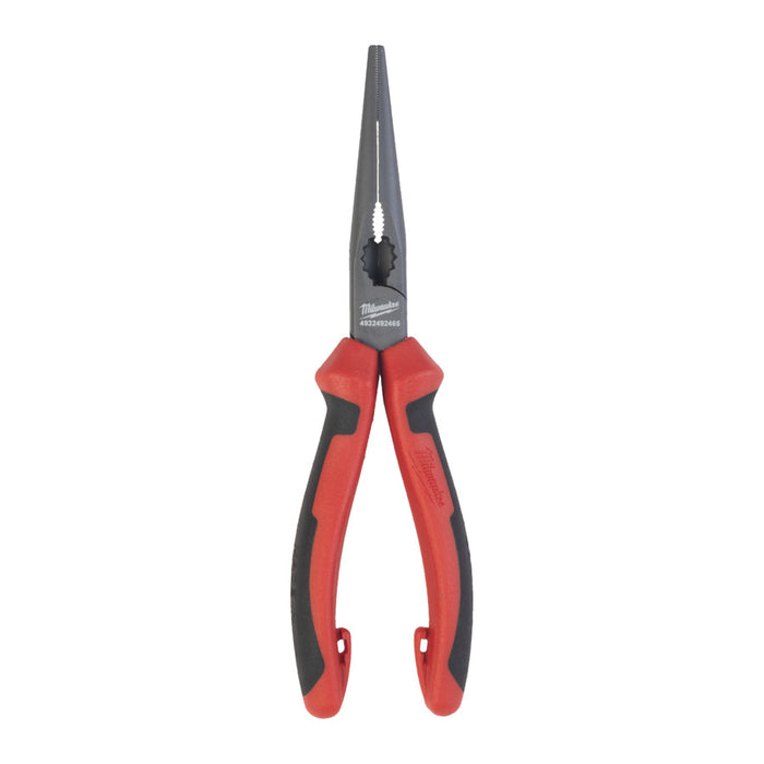 Red and black pliers with Milwaukee logo on a white background