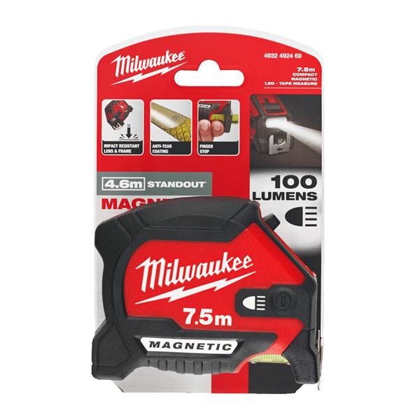 Milwaukee 4932492469 LED Magnetic Tape Measure 7.5m