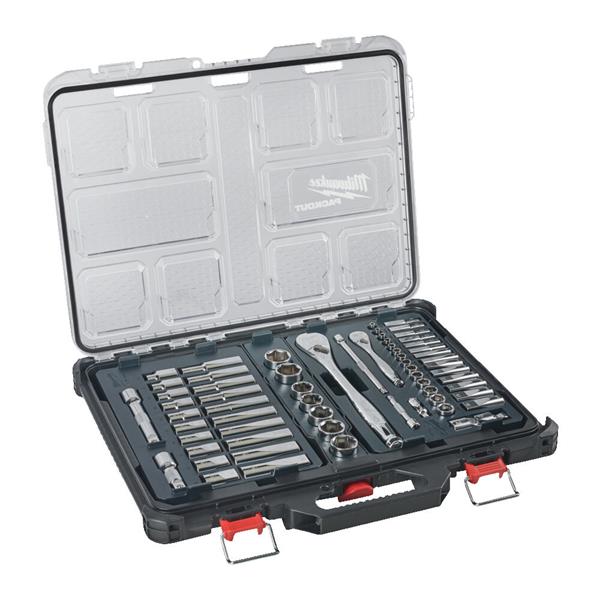 Milwaukee 63pc 1/4'' & 1/2'' Ratchet & Socket Set in PACKOUT Case 4932493661