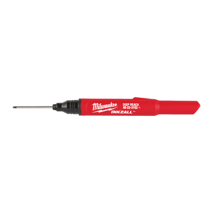 Red Milwaukee marker pen on a white background