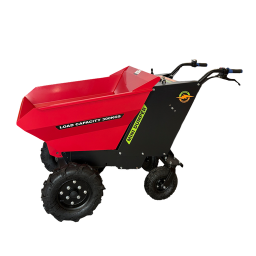 mini dumper with red bucket on a white background