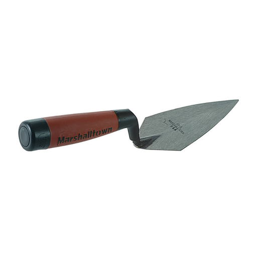 Marshalltown trowel with red handle on a white background