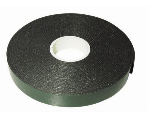 A roll of black adhesive tape with a dark green backing, shown on a plain white background.