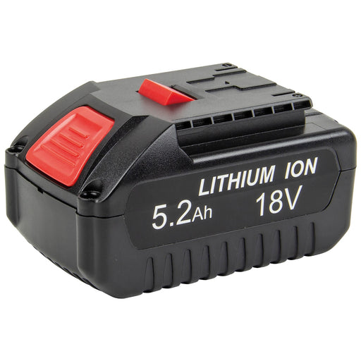 Lithium-ion battery with 18V voltage and 5.2Ah capacity on a white background