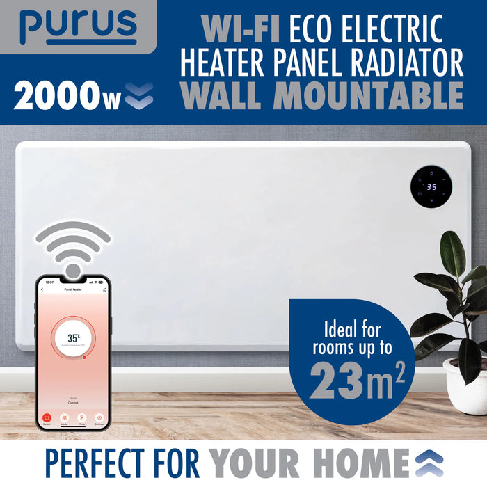 Purus Eco 2000w WIFI Electric Radiator Panel Room Heater Wall Mounted