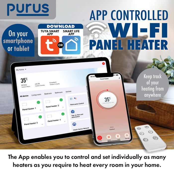 Purus Eco 2000w WIFI Electric Radiator Panel Room Heater Wall Mounted