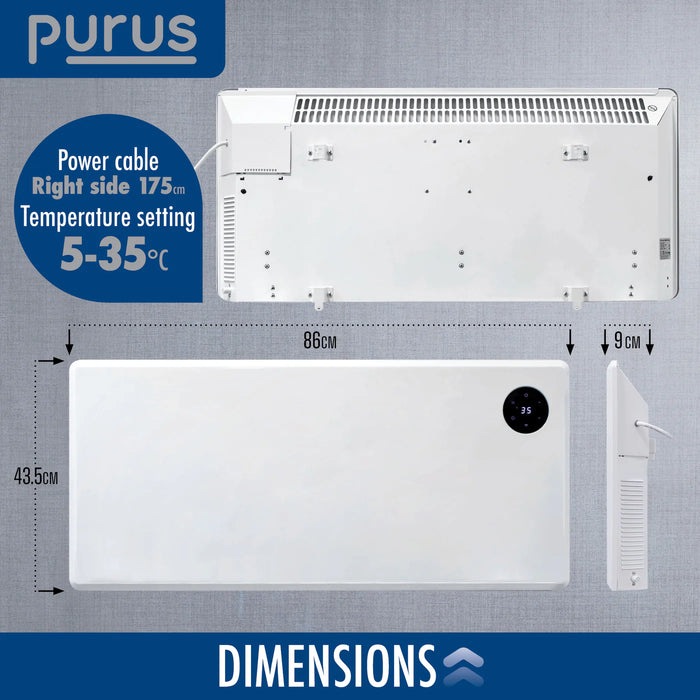 Purus Eco 2000w WIFI Electric Radiator Panel Room Heater Wall Mounted