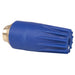 Blue and brass spray nozzle on a white background