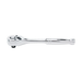 A chrome power ratchet wrench with a black switch and socket attachment, shown horizontally against a plain white background.