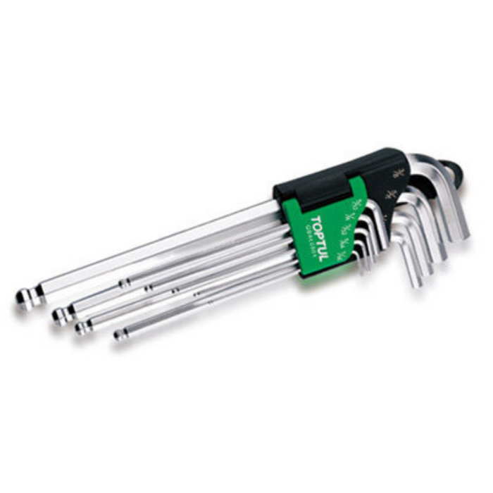 Toptul 9pc Long Ball Hex Key Set (1/16'' - 3/8'')