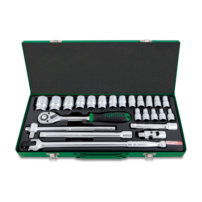 Toptul 1/2" Dr Socket Set 24pc Metric Metal Case (8-32mm)