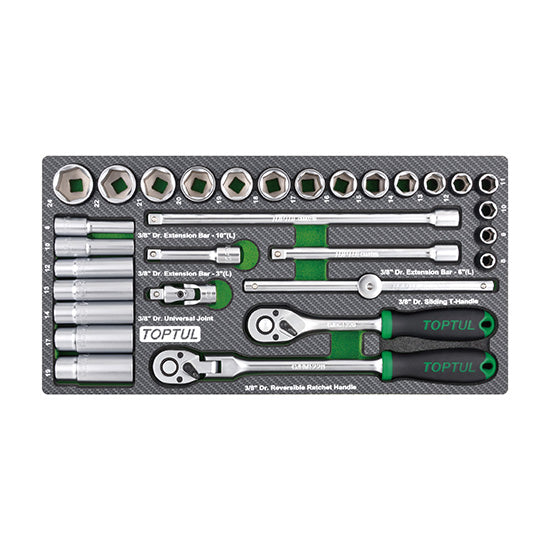 Toptul 30pc 3/8'' Drive Socket Set in Foam