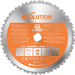 Circular saw blade with 'Evolution' branding on an orange label