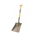 A metal shovel with a light wood T-handle and a gray metal shaft, shown against a plain white background.
