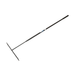 A long-handled tarmac rake with a black metal head and shaft, shown diagonally on a plain white background.