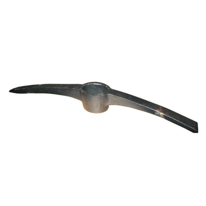 A dark gray cast iron ice pick axe head with a central mounting hole, shown against a plain white background.