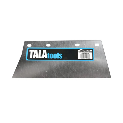 A metal TALA tools blade or scraper with a black and blue brand label on a plain white background.