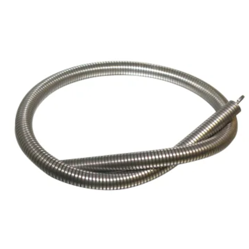 Coiled metal hose on a white background