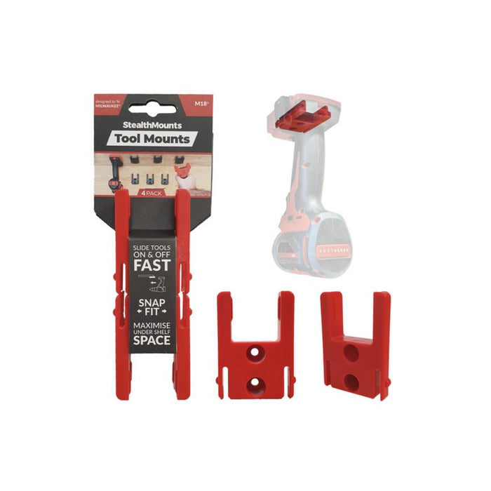 Stealth Mounts Milwaukee 18v Tool Mounts (4 Pack) TM-MW18-RED-4