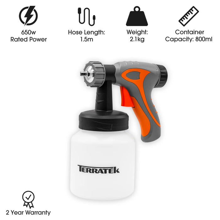 Terratek TTPS100 HVLP Paint Sprayer | 650W Fence & Wall Spray Gun