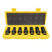 A 6-piece socket set in a bright yellow plastic case with black foam insert, photographed on a solid white background.