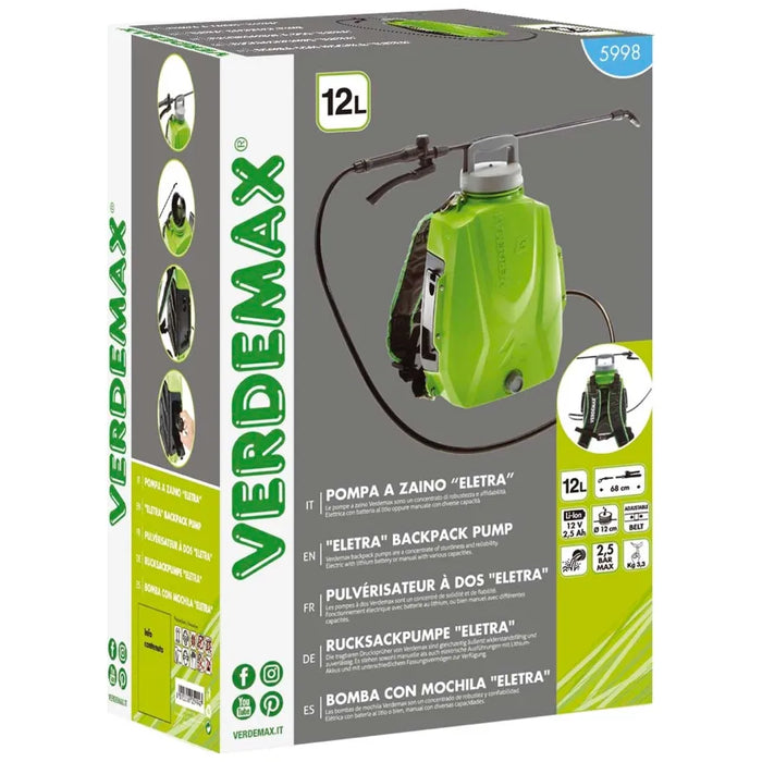 Verdemax Futura 12L Battery Powered Knapsack Sprayer (12V 2.5Ah Battery)