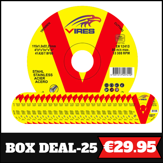 Vires Stainless Steel Cutting Disc 115mm x 1mm (Box of 25)