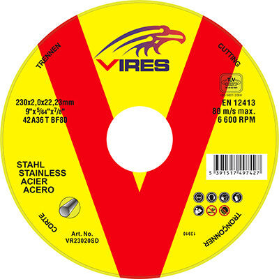 Vires 230mm x 2mm Stainless Steel Cutting Discs (Box of 25)