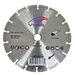 A Vires brand diamond concrete saw blade with a metallic silver finish, featuring segmented outer edges, a central hole, and printed specifications, safety icons, and a barcode on a plain white background.