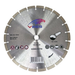 A VIRES brand diamond concrete saw blade, shown flat against a white background. The circular blade features a brushed silver metallic face with a segmented cutting edge, printed specifications, safety icons, and the VIRES logo.