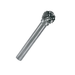 A metallic rotary burr bit with a textured, multi-toothed spherical head and a smooth cylindrical shank, shown on a plain white background.