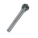 A silver metal rotary burr bit with a textured, diamond-patterned cutting head and a smooth cylindrical shank, shown on a plain white background.
