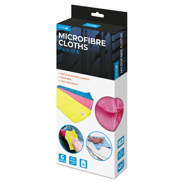 Simply Auto 6pk Microfibre Cloths (40 x 30cm)