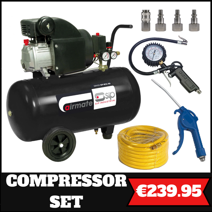SIP 50Ltr RC2/50 2HP Air Compressor SET (Inc ALL Fittings)