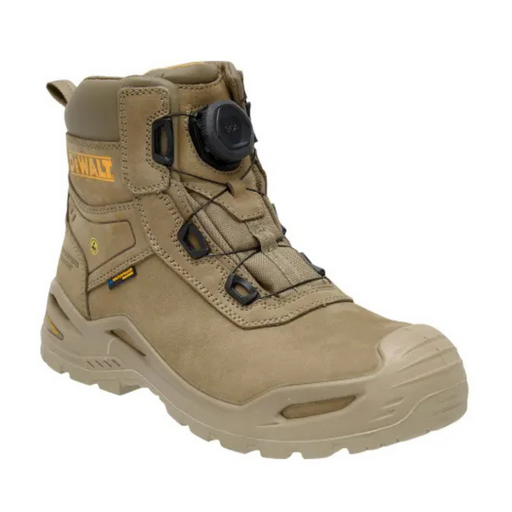 Tan work boot with brand logo on a white background