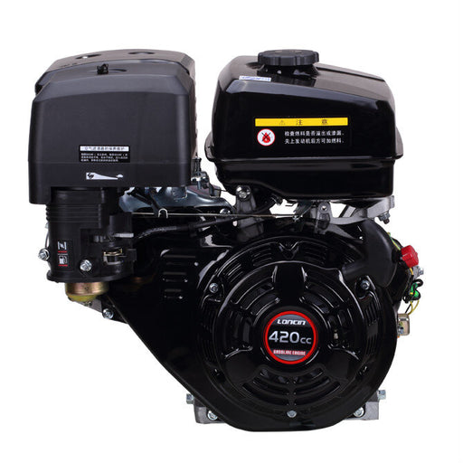 Black Loncin 420cc engine on a white background