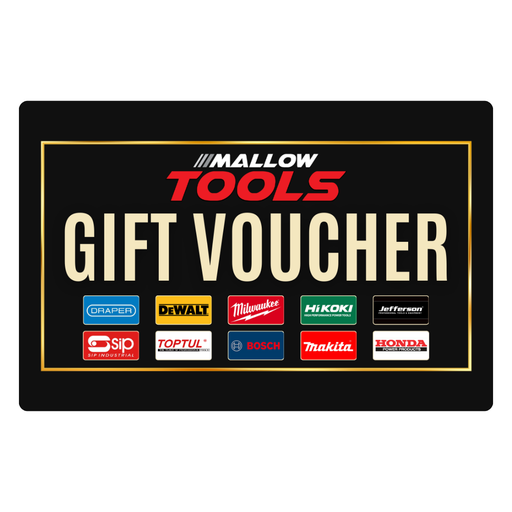 Mallow Tools gift voucher with brand logos on a black background