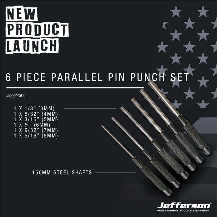Jefferson 6pc Parallel Pin Punch Set