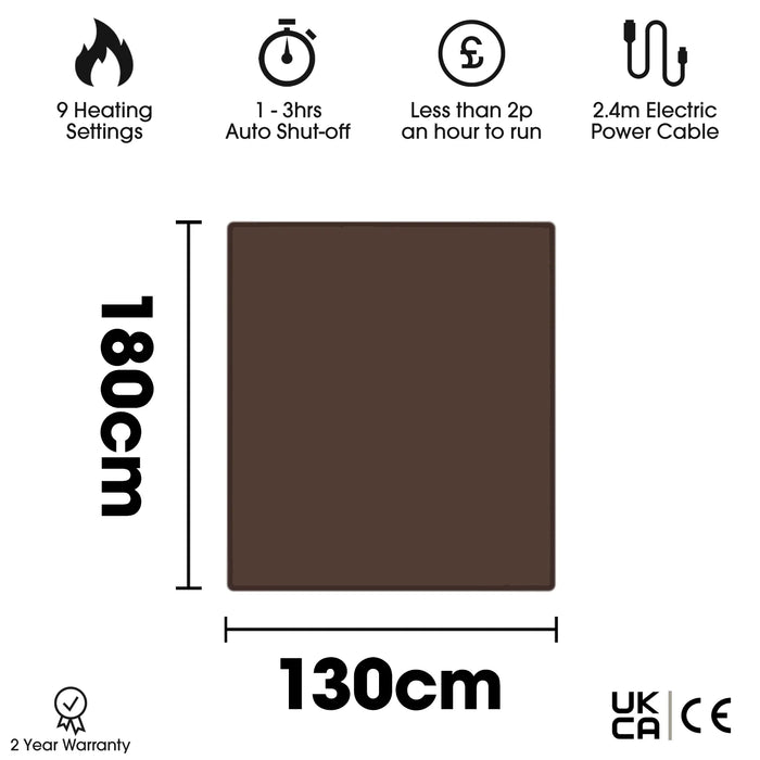Cozytek Premium Heated Electric Throw Brown (180 x 130cm)
