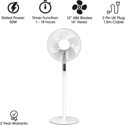 Cozytek 14'' White Oscillating Pedestal Standing Fan