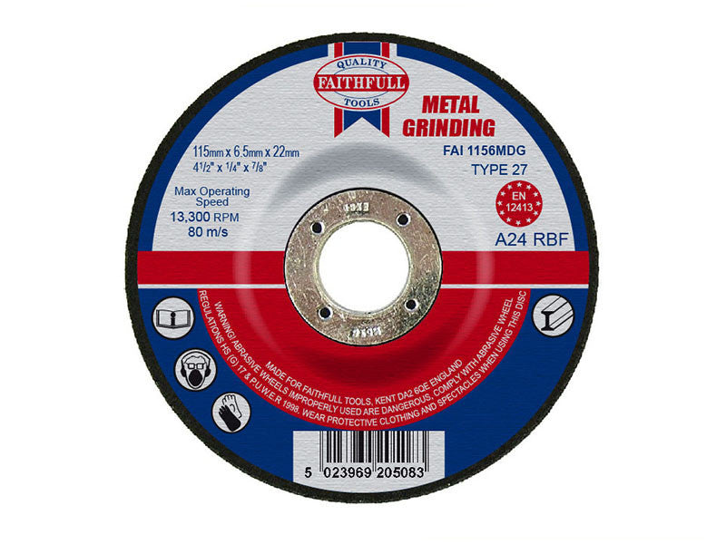 Faithfull 115 x 6.5mm Metal Grinding Disc (4 1/2'')