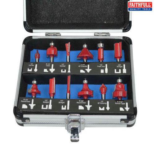Faithfull 12pc TCT Router Bit Set (1/4'' Shank) — Mallow Tools