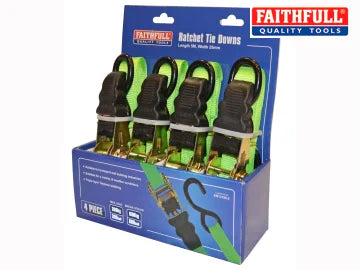 Faithfull Ratchet Tie-Downs 5M x 25mm Green (4pc)
