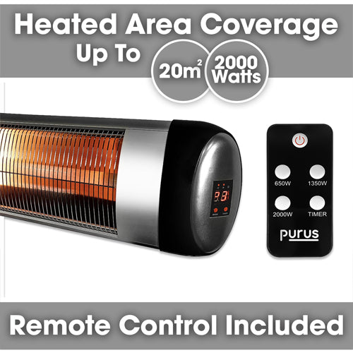 Purus 2000w Deluxe Wall Mounted Electric Infrared Heater